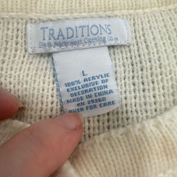 Vintage Traditions White Floral Cardigan Top Button Pretty Fun Large L - Picture 4 of 6